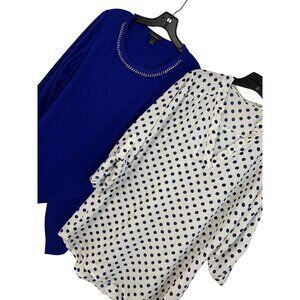 Lot of 2 Sz Large Liberty Love dot Top + B Design Royal Blue Knit Top 8834
